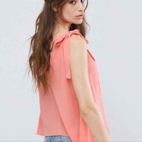 ASOS Coral Pink Crepe Boho Shoulder Tie Tank Top NWT - Picture 4 of 4